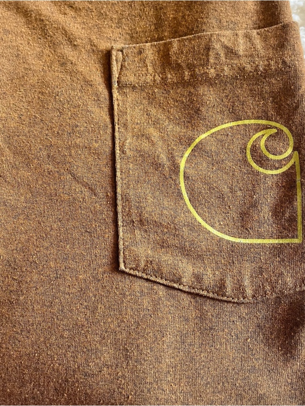 Carhartt Brown Long Sleeve Pocket Tee with Yellow Logo - Picture 3 of 4